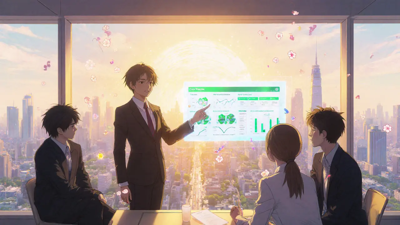 Office where compliance data powers a crypto payroll interface.