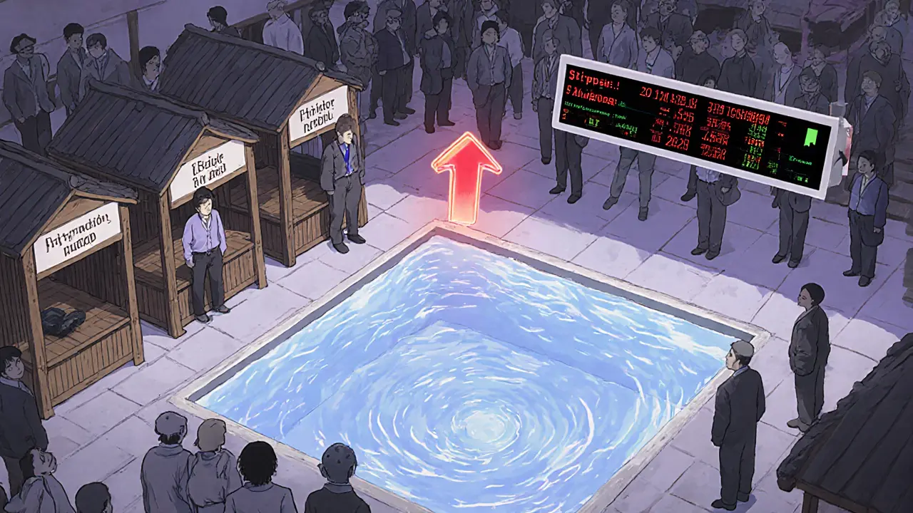 Sparse marketplace illustrating tiny liquidity pool with slippage warning and CoinMarketCap data overlay.