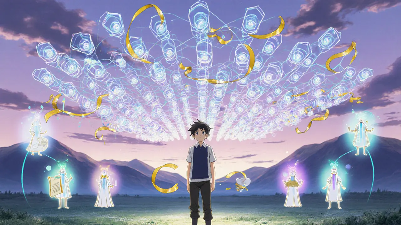 Dynamic shards expanding with validator and node spirits in a whimsical setting.