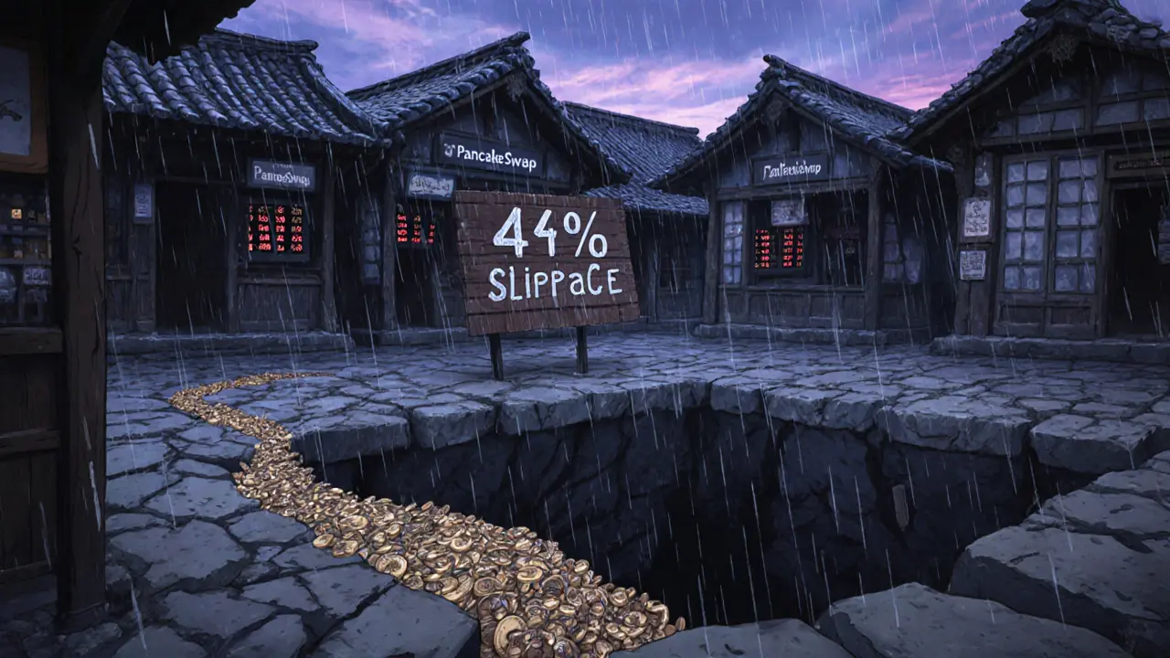 Empty market with thin coin line and signs of high slippage and low liquidity.