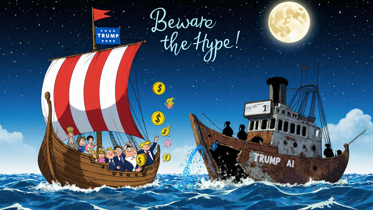 Two boats on a digital ocean: one joyful with flower-tokens, the other broken and leaking empty data streams.