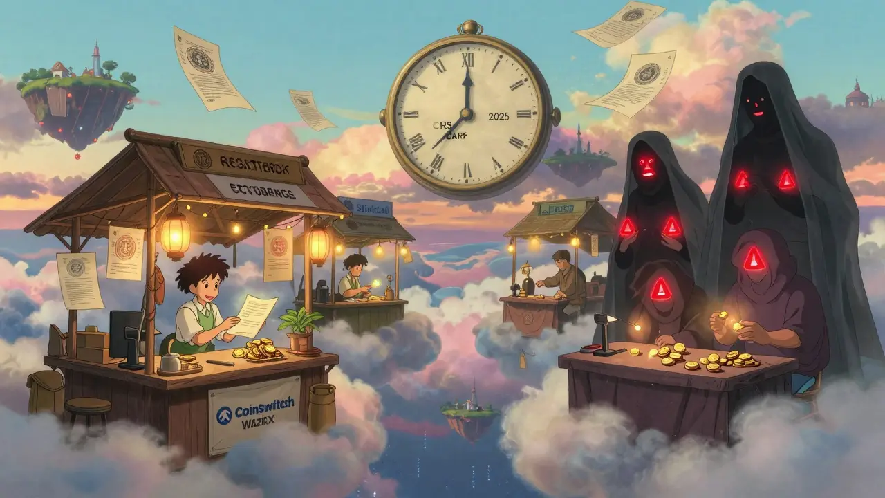 A floating marketplace with compliant exchanges and shadowy P2P traders under a clock of global crypto rules.