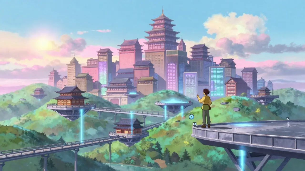 Floating platforms connected by light beams