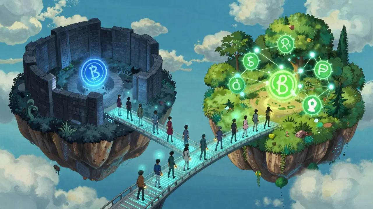 Anonymous figures crossing a light bridge between controlled and free zones
