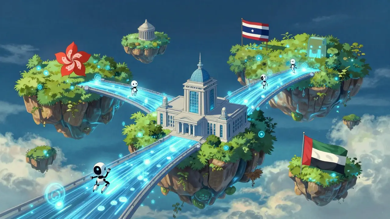 Ghibli-style illustration of fast, glowing digital CBDC connections between nations.