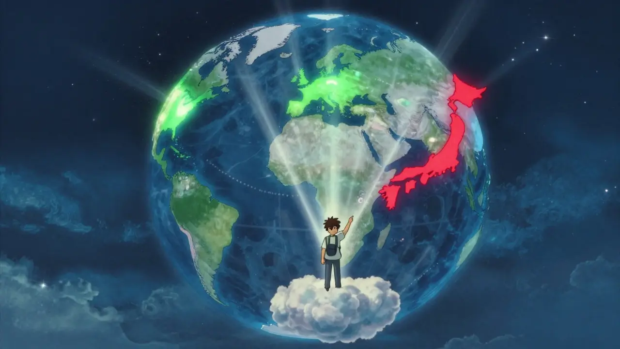 Magical globe showing colored lights for different crypto tax jurisdictions