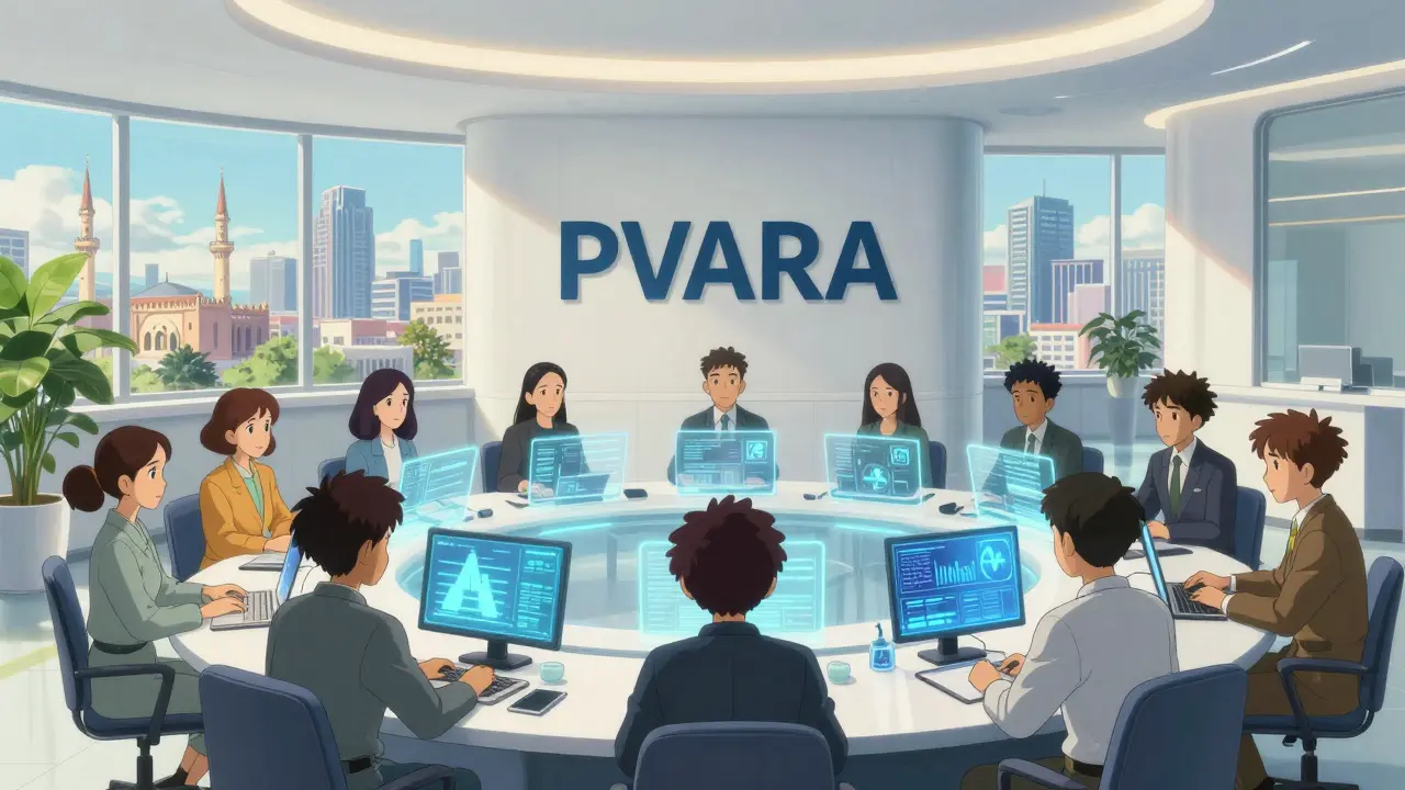 Tech professionals in a bright office managing digital assets, Studio Ghibli style