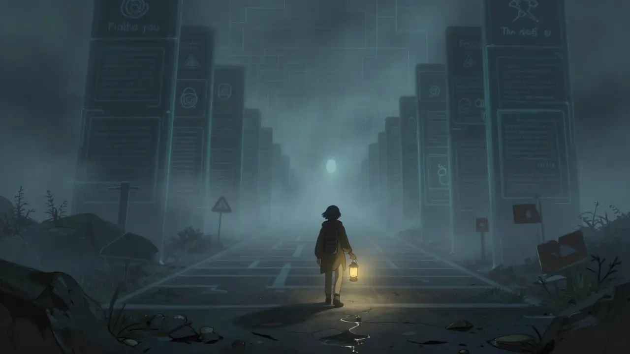 Traveler navigating foggy crypto exchange path
