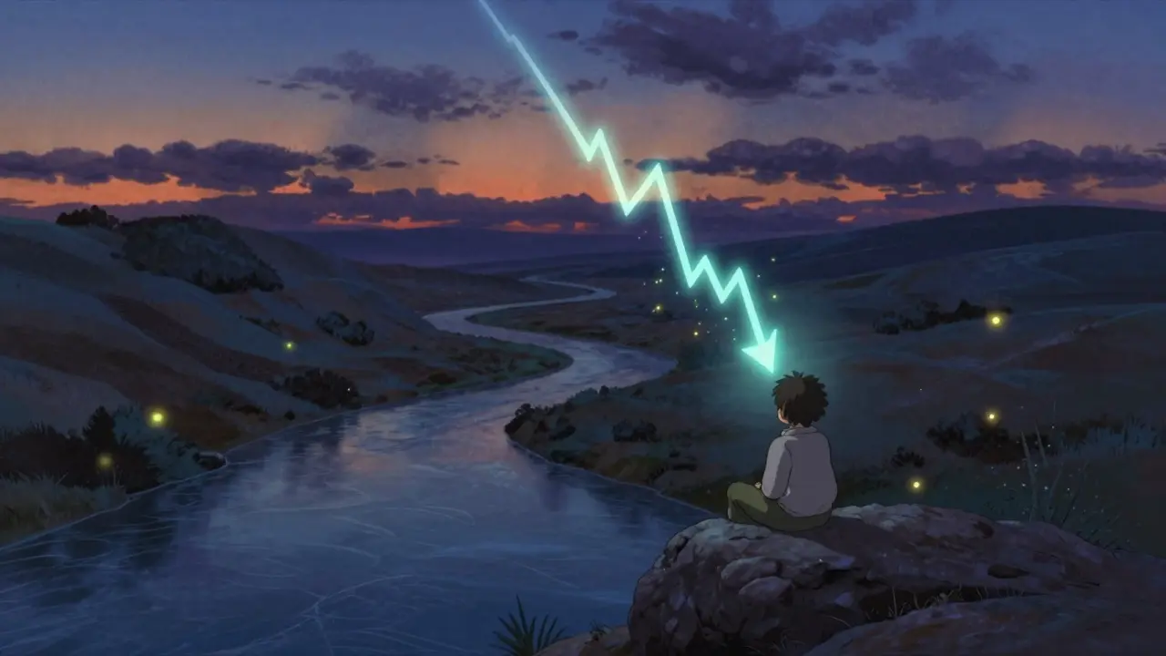 Ghibli-style figure watching data dissolve into fireflies