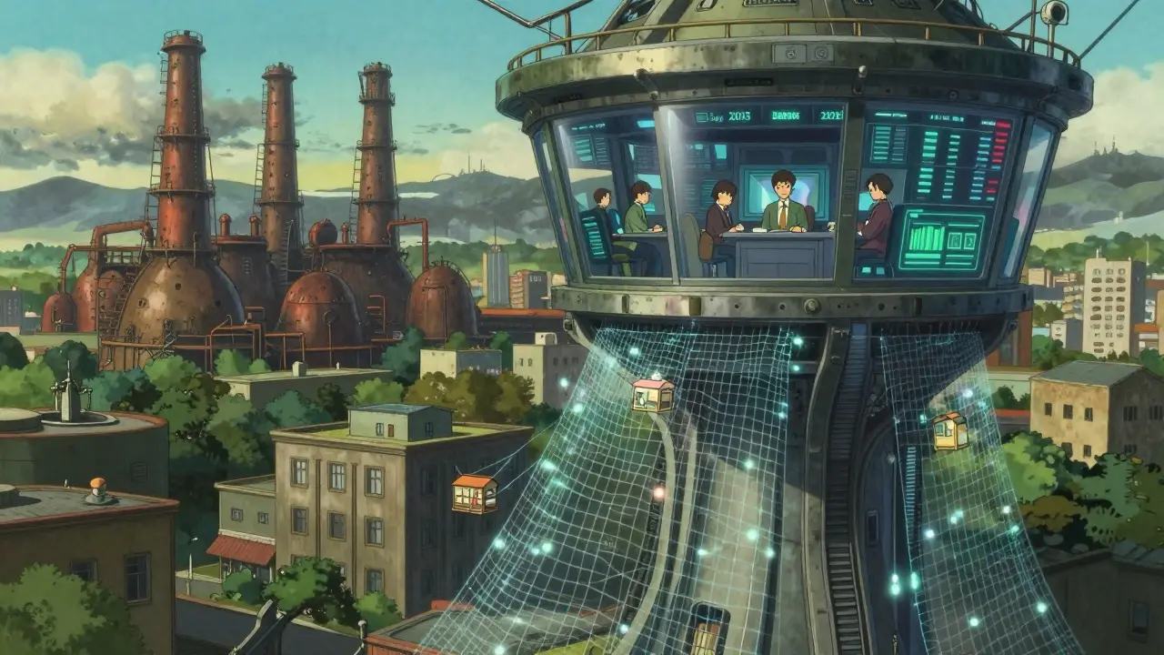 Ghibli-style government tower monitoring crypto transactions in 2026