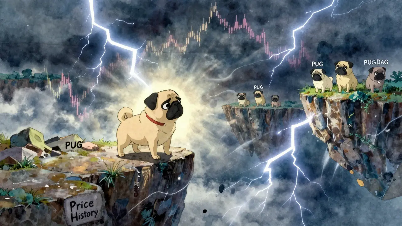 Pug at price cliff edge in Ghibli style