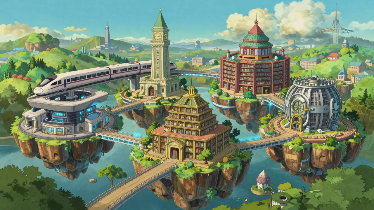 Vibrant floating city illustrating efficient modular blockchain layers