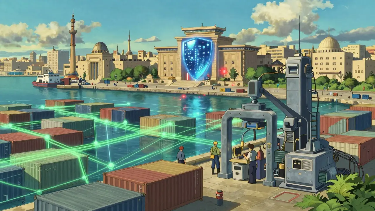 Blockchain technology optimizing port logistics under central bank protection