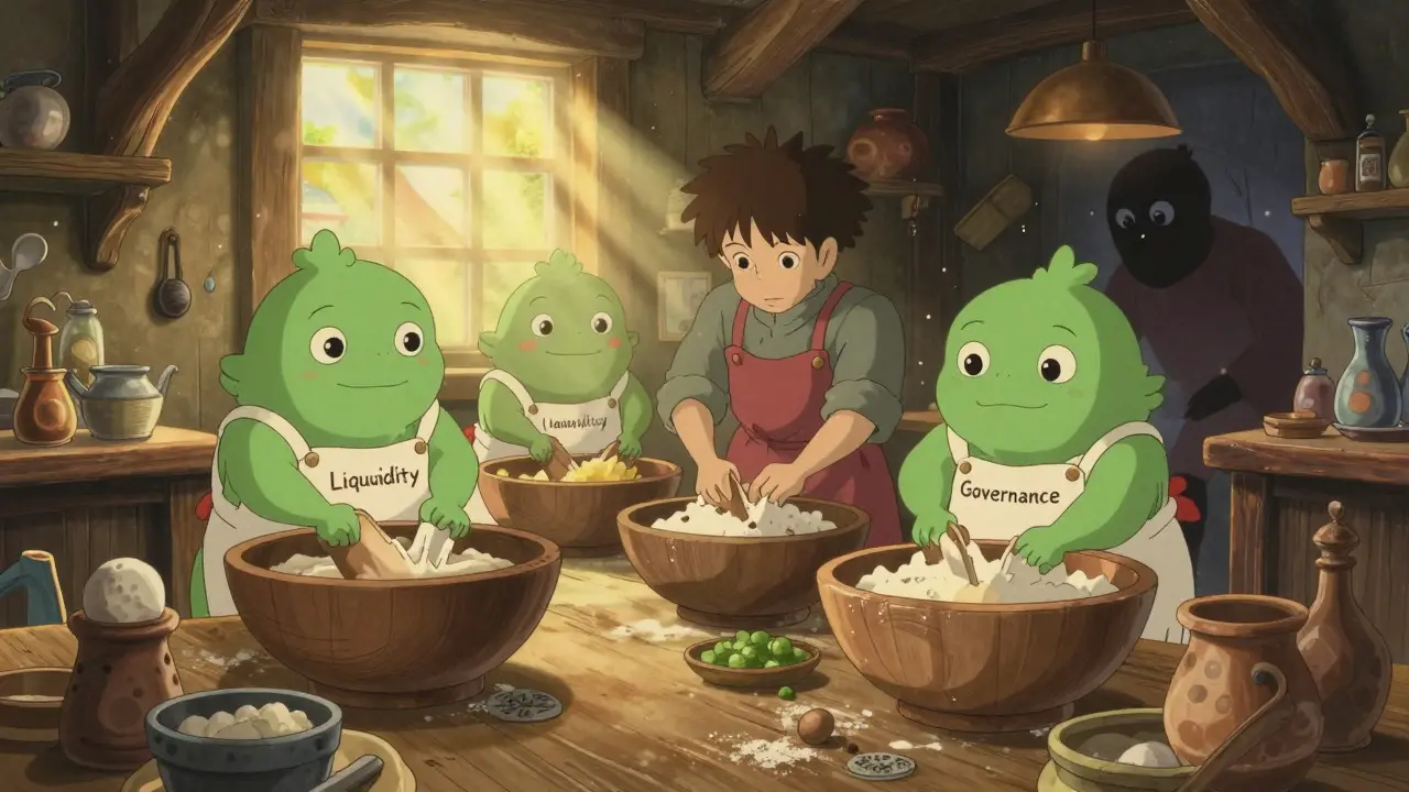Magical bakery kitchen with spirits working safely