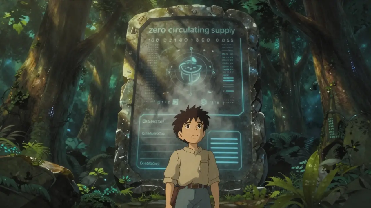 A person looking at a mysterious stone tablet with fading digital symbols in a forest