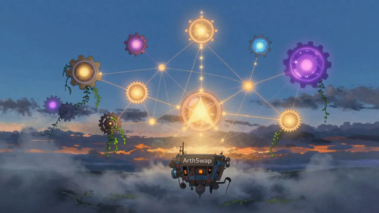 Disconnected digital node in a vibrant network, Ghibli style art