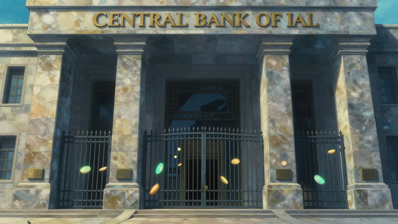 Imposing Central Bank building blocking digital currency entry.