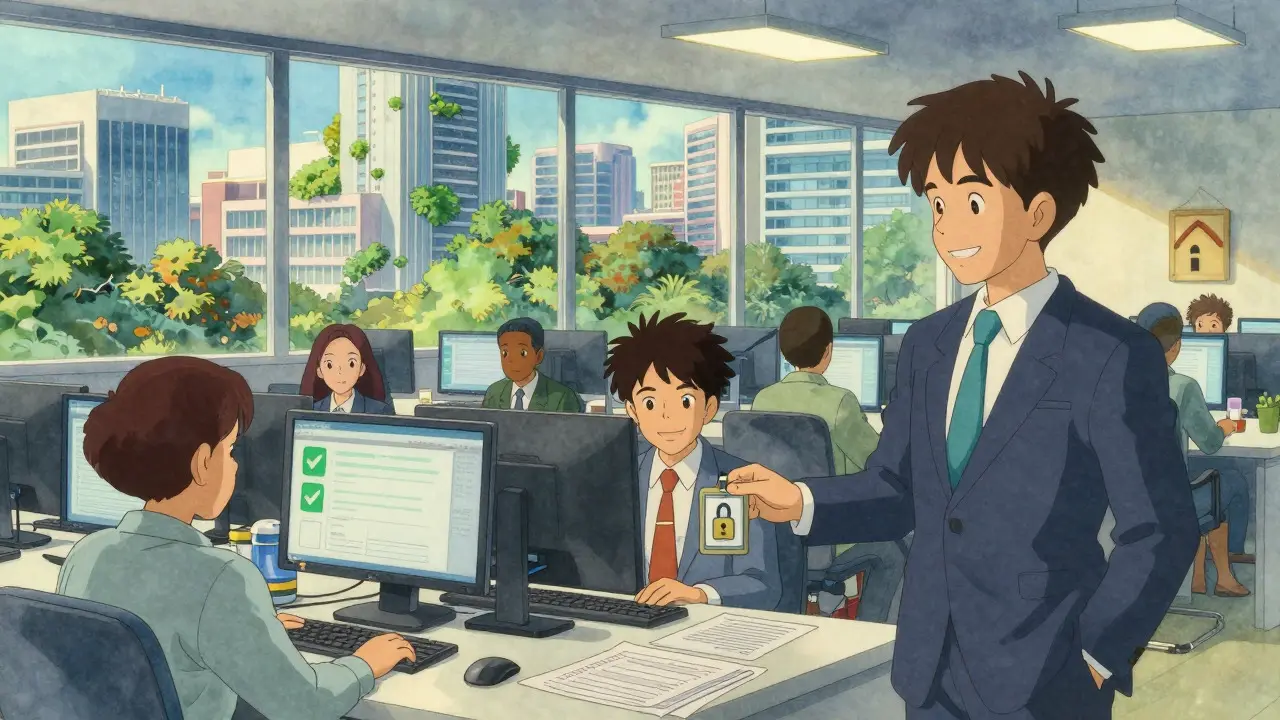 SEC officials licensing traders in modern office