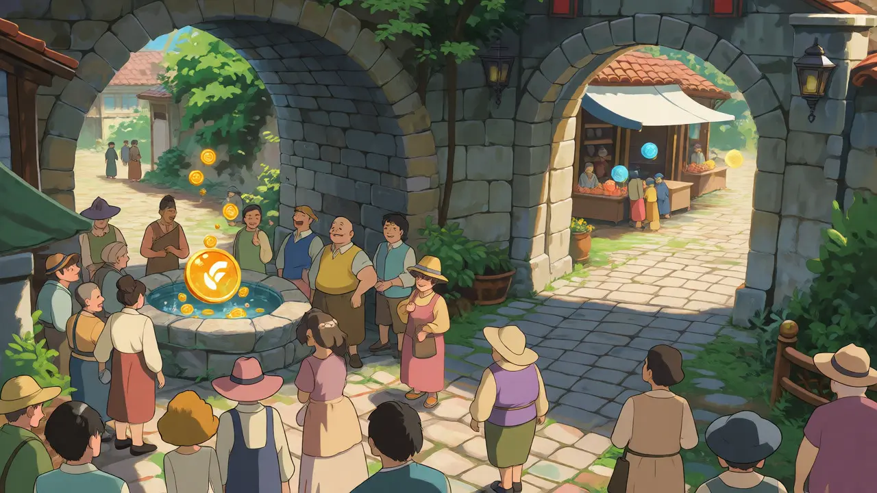Two paths in a village representing different airdrop strategies